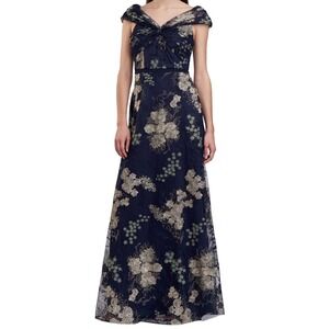 JS Collections Camilla Twist A-Line Gown Navy Jade Fits Like Size 6 NWOT
